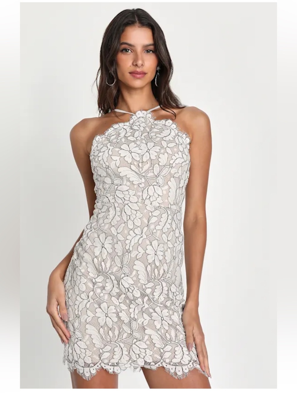 Lulus Delicate Darling Beige Ivory Lace Bodycon Dress Women’s Small